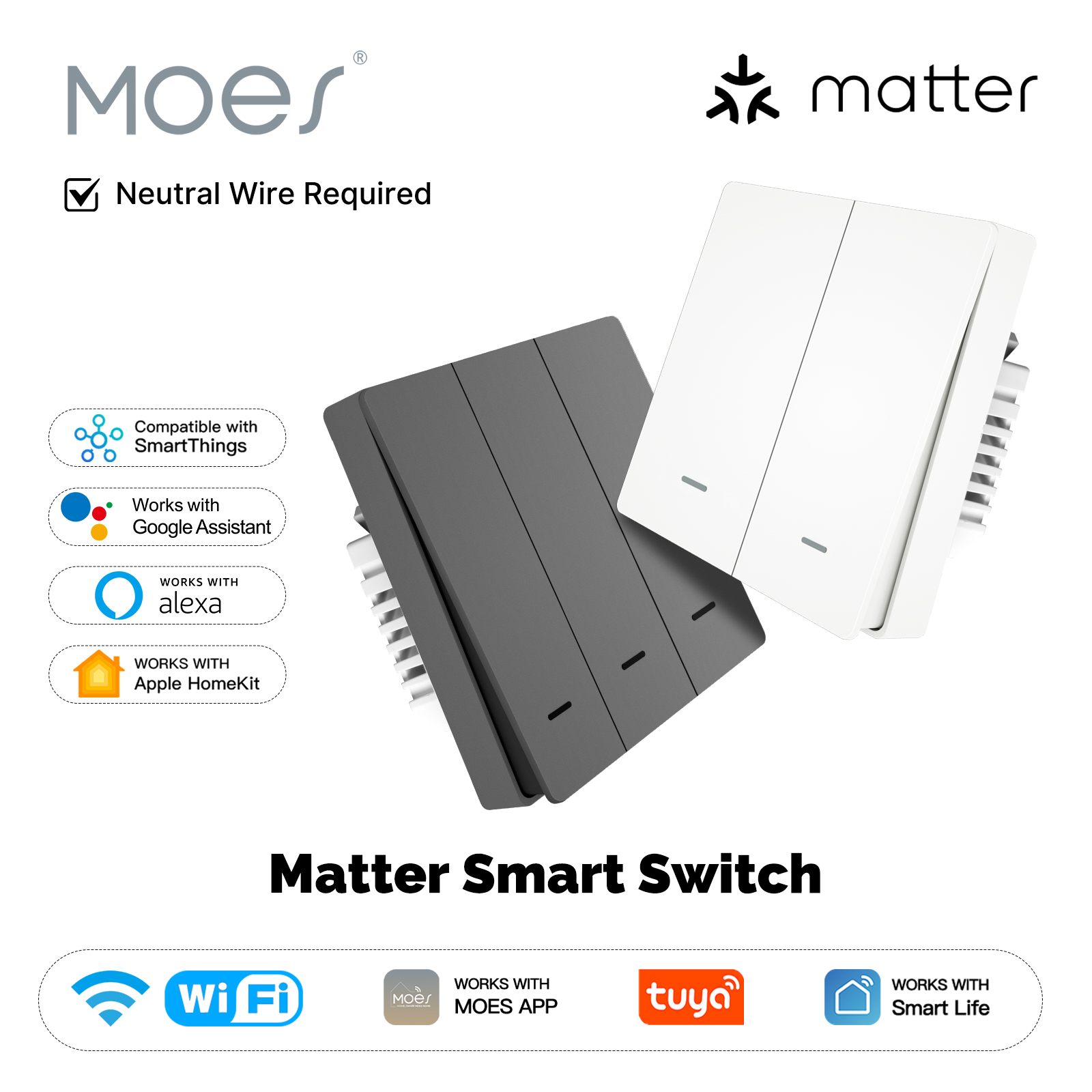 Smart Light Switch Wifi - MOES Matter Tuya WiFi 스마트 라이트